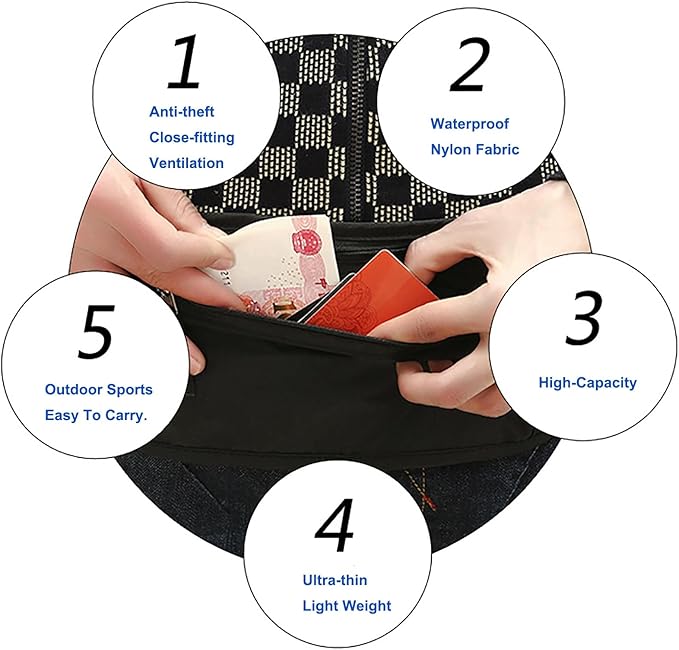 Money Belt, Travel Pouch, Money Belt for Travel, Slim Moneys Pouch Under Clothes, Moneys Bag with Zipper for Cash, Passport Holder
