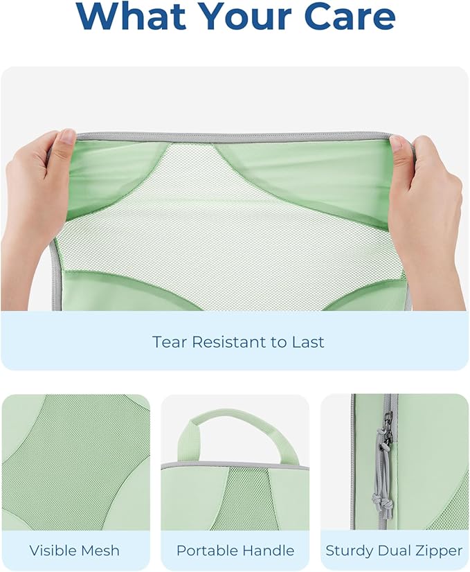 BAGSMART Compression Packing Cubes for Travel, Compressible Luggage Organizer for Cruise Ship, Lightweight Travel Essentials 6-Pack 1L+2M+2S+1Shoe Bag, Fruit Green
