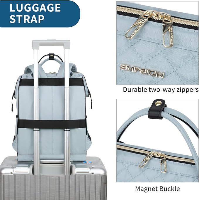 EMPSIGN 17 Inch Laptop Backpack for Women, Work Business Travel Computer College Bags, Large Capacity Water-repellent Quilted Casual Daypack, Light Blue