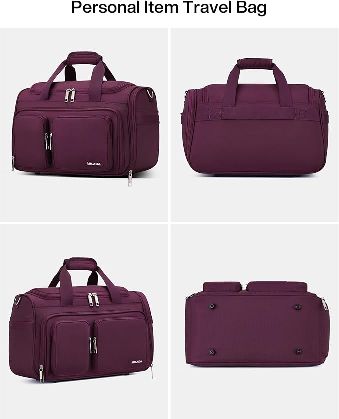 MILADA Underseat Carry On Luggage Bags for Travel Lightweight Foldable Carry On Bags for Airplanes Small Duffle Bag for Men Women TSA Approved Underseat Bag Travel Tote Bags, Purple