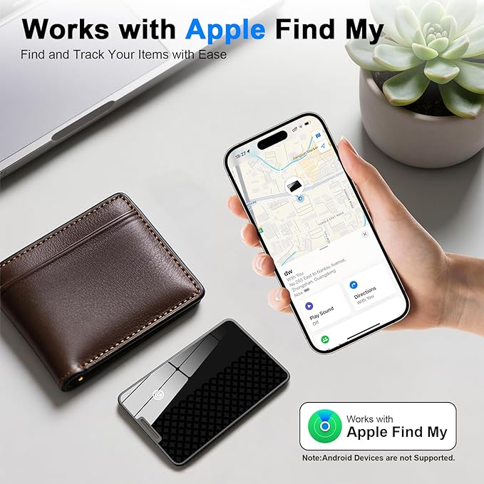 Trendia Compatible with AirTag Wallet Tracker, Smart Card Finder, Apple MFi Compatible (iOS Only), App Controlled Anti Loss GPS Tracker, IP68 Waterproof, Item Locator for Luggage Tags, Purses, Grey