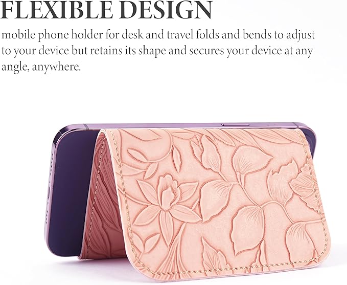 Airplane Travel Essentials for Flying Flex Flap Cell Phone Holder & Flexible Tablet Stand for Desk, Bed, Treadmill, Home & in-Flight Airplane Travel Accessories(1-Carved Pink)