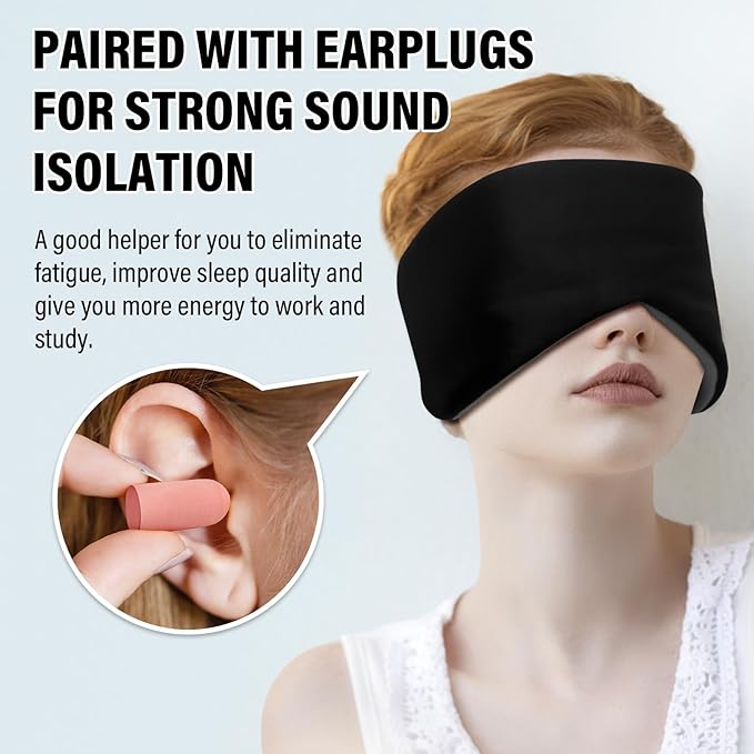 Sleep Mask, Eye Mask for Sleeping with Heads Adjustable, Earmuffs for Sleep for Men & Women, 2 in 1 Ear Mask and Blindfold, Soft Dual-Sided All-Season Eye Cover for Side Sleepers (Black)