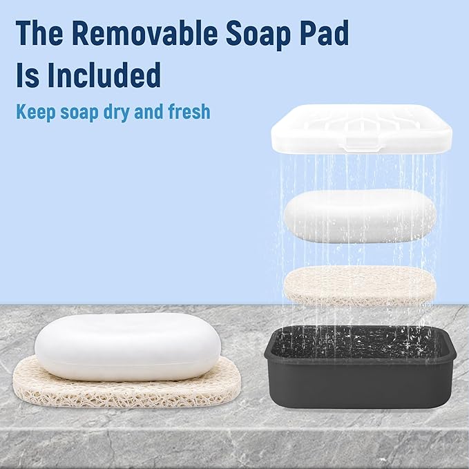 Leakproof Silicone Travel Soap Case: Compact Portable Bar Soap Case with Drainage Layer & Upgraded Lid - 2026 Travel Essentials for Camping, Gym, Shower & Carry-on Bags (Black)