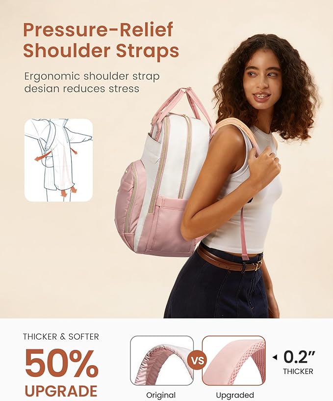 LOVEVOOK Backpack for Women,Laptop Backpack Women,Fits 15.6 Inch Laptop Bag,School Backpacks,Fashion Travel Work Anti-theft Bag,Waterproof Business Computer College Backpack Purse,Beige-Pink-Pink