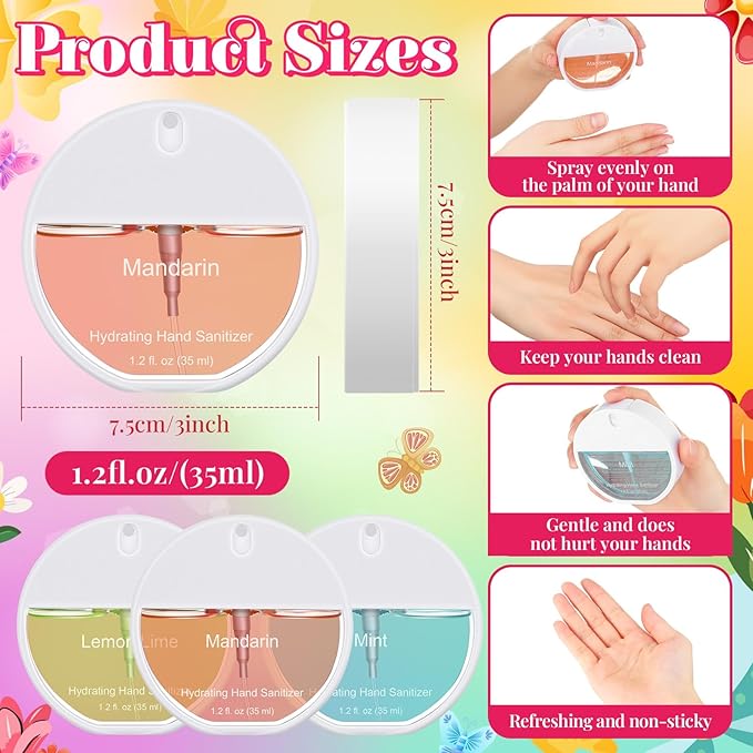 3 Pcs Power Mist Hydrating Hand Sanitizer Spray Bulk Travel Size Hand Sanitizer 1.2 oz Circular Spray Bottle for Daily Use Thank You Gifts Mother's Day Nurse Week Teacher Appreciation Gifts