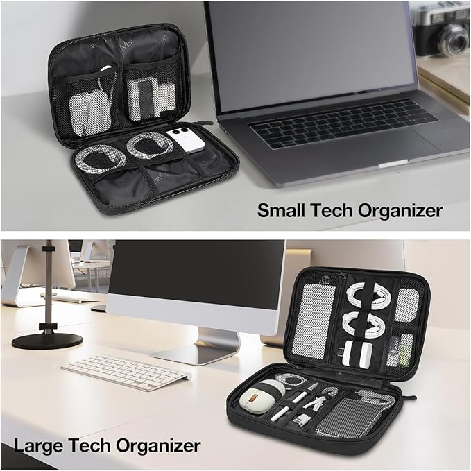 MATEIN Travel Electronics Organizer Case 2 Pack, Lightweight Cable Bag for Travel Essentials, Water Resistant Charger Organizer Case for Charging Cords, Earphones, Stylus Pens & Phone