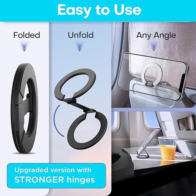 Mini 2-Pack Airplane Phone Holder, Plane Phone Mount, Must-Have Flight Accessories, Airplane Travel Essentials, MagSafe Compatible, Upgraded Version