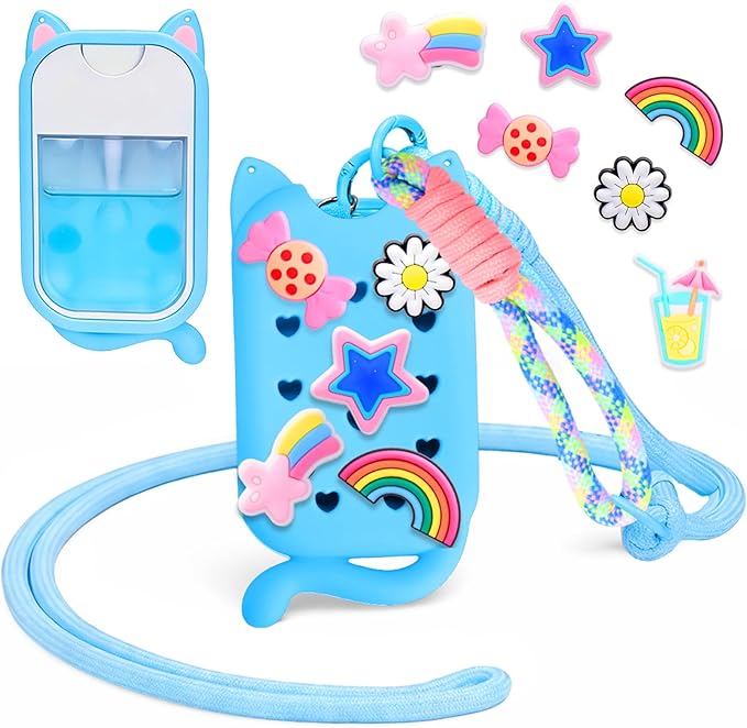 Mity rain Hand Sanitizer Spray Case Compatible With Touchland, Cute Silicone Hand Sanitizer Holder Keychain with 4 Charms, Portable Refillable Sanitizer Accessory, Gift for Women And Teens