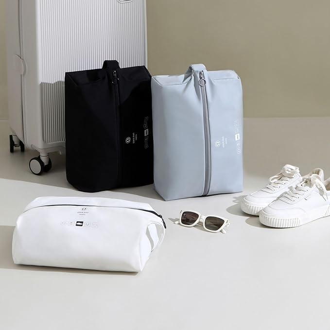 tianzong Double-Layer Fabric Wide-Opening Waterproof Travel Shoe Bag with Comfortable Handle (T400+TPU, White)