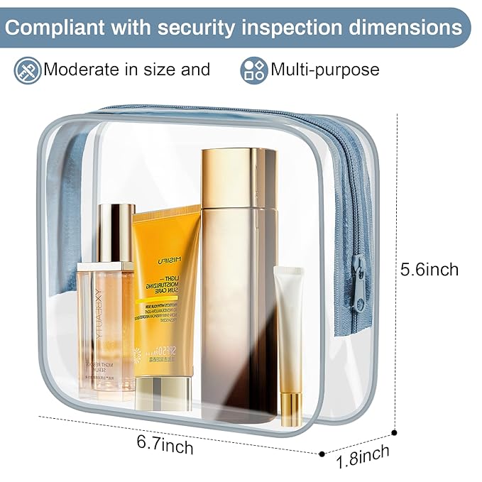 Gemice TSA Approved Toiletry Bag, 4 Pack Cosmetic Bag Clear Toiletry Bag Quark Size, Travel Essentials Water Repellent Travel Makeup Bags for Women Men, Carry on Airport Airline Compliant Bag (Grey)
