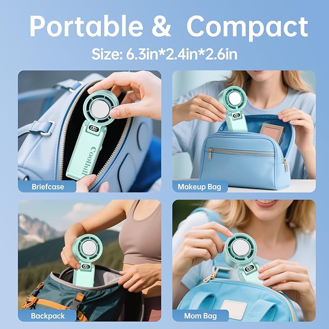 Handheld Portable Fan with Ice Cooler: 199-Speed 5500mAh Rechargeable Handheld Fan, 12H Time Hand Cooling Personal Fans with 20000 RPM Air Turbo Tech for Travel Outdoor (Green)