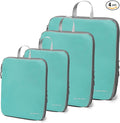 (Not Made In China) Compression Packing Cubes For Travel, Suitcase and Luggage Space Saver Organizer Bags, Lightweight, Waterproof Nylon, Durable, 4pc Set, Lake Blue