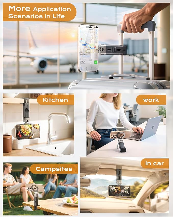 DIMONCOAT for Metal Magsafe Airplane Phone Holder [24*N55 Ultra Magnetic] 360° Adjustable Hands-Free Airplane Phone Mount, Airplane Essentials Phone Stand for Women Men, for iPhone 17 16 15 Pro Max
