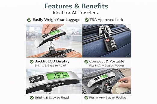 Luggage Scale with TSA Approved Lock, Digital Portable Hanging Baggage Scale 110lb/50kg, Travel Weight Scale for Suitcases, Avoid Overweight Fees, Travel Essentials Gift
