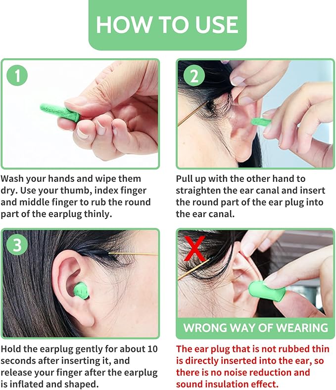 Lysian Earplugs Sleep Earplugs Noise Cancelling Ear Plug for Hearing Protection Snoring Sound Blocking 30dB Highest NRR 60 Pairs with 1 Pair Reusable Earplug, Green