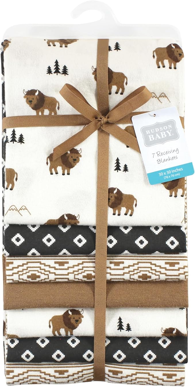 Hudson Baby Unisex Baby Cotton Flannel Receiving Blankets Bundle, Wild Buffalo, One Size (Pack of 2)