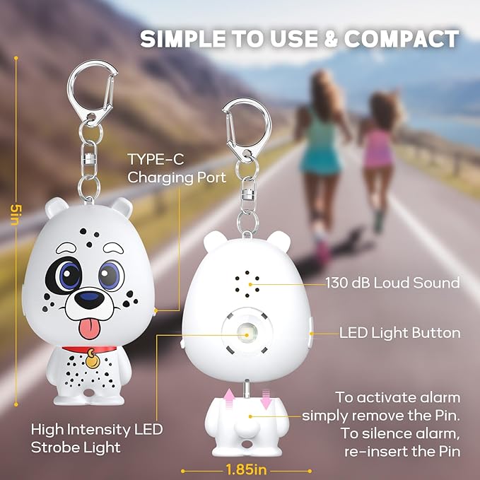 Personal Safety Alarm for Women – Rechargeable Personal Alarm for Women Kids and Elders – 130dB Loud Siren – Strobe Light – Low Battery Notice – Safety Siren Keychain