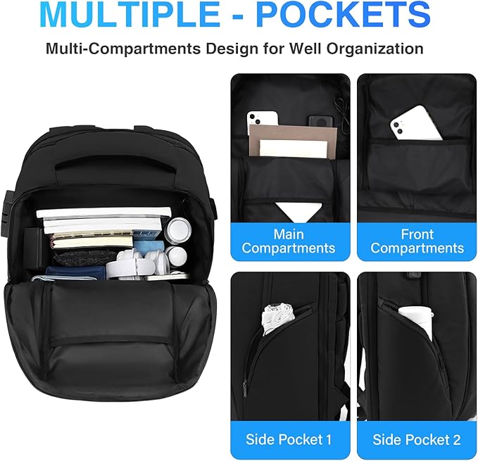 Laptop Backpack for Men,17.3 Inch Professional Backpack for Travel Carry on Flight Approved,Anti Theft Backpack with Lock and USB Charging Port(Black)