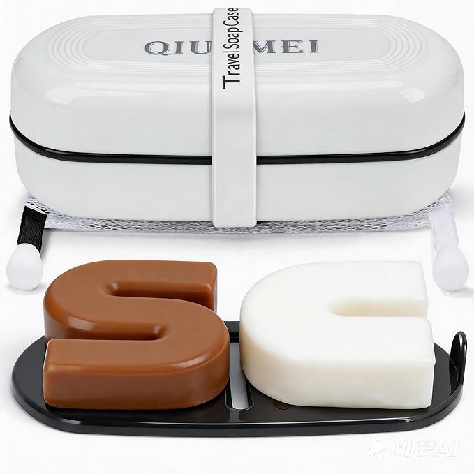 Shampoo Bar Holder Travel Case | Leakproof Soap Container with Lid & Drain Tray | Includes Silicone Strap and Soap Bag | Compatible with Kitsch Solid Shampoo and Conditioner Bars (White, Large)