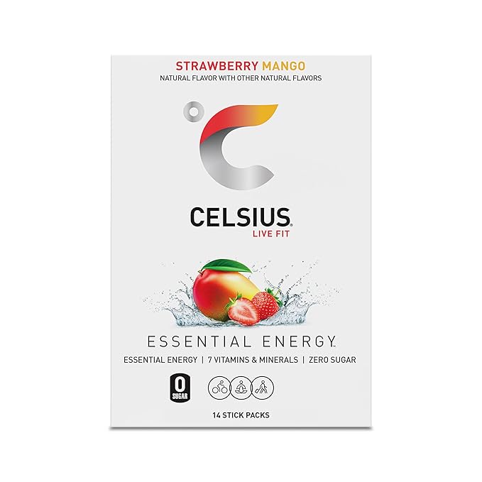 CELSIUS On The Go Strawberry Mango, Sugar Free Energy Drink Mix Sticks, 14 Count (Pack of 2)