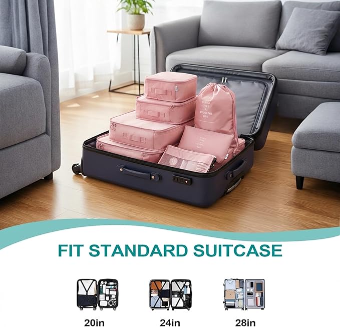 11 Set Packing Cubes for Travel,Gifts for Women Mom,Anti-Tearing Suitcase Organizer for Luggage with Shoe & Hanging Toiletry Bag, Toiletries Travel Bottles, 3 Portable Toothbrush Cases, Pink