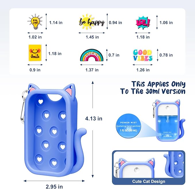 Cat Silicone Case for Touchland Hand Sanitizer Spray with Keychain, Compatible with Power Mist & Glow Mist 1 FL Oz/30ML for Touchland Case, with Charms Accessory Cute Travel Cover Sleeve Blue