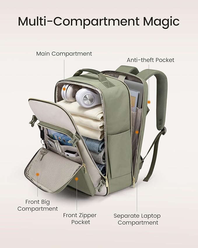 LOVEVOOK 40L Large Travel Backpack for Women, Carry on Backpack Airline Approved, Waterproof Travel Essentials fits 18" Laptop, TSA Personal Item Travels Bag Sports Backpack with 3 Packing Cubes