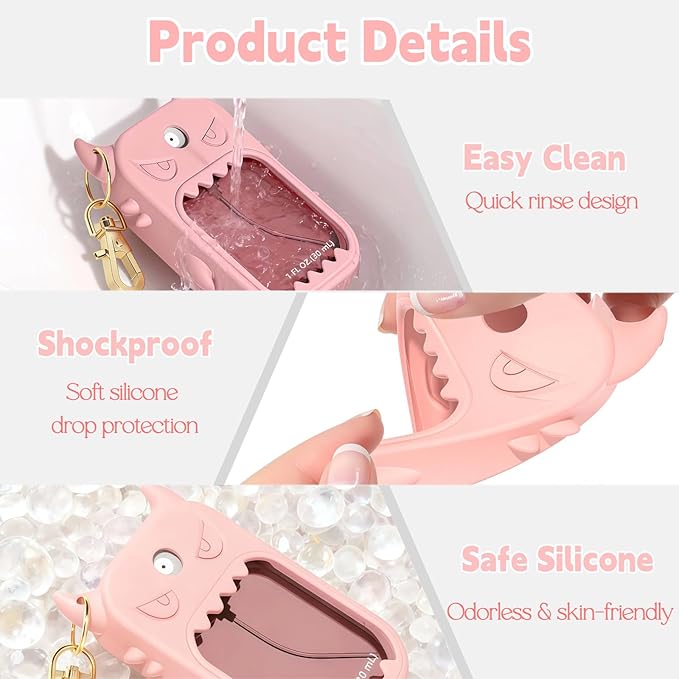 Hand Sanitizer Case Compatible with Touchland 1 Fl Oz, Cute Monster Silicone Spray Holder with Keychain for Bags, Pink
