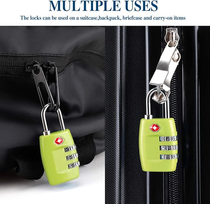 TSA Luggage Locks (4Pack) - 3 Digit Combination Padlocks - Approved Travel Lock for Suitcases & Baggage (Green1)