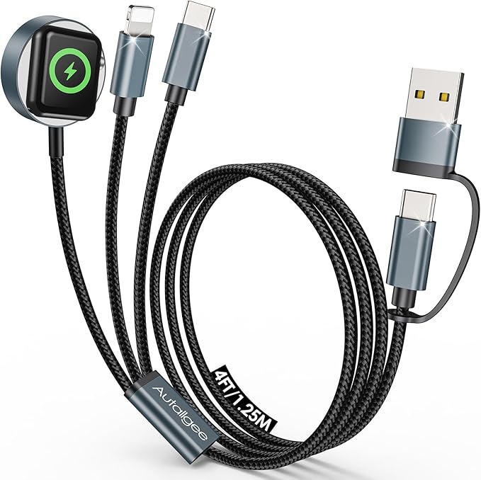 Airplane Travel Essentials 2026,Multi Charging Cable for Apple Watch Charger/iPhone Charger/USB C Charger,Cruise Gadgets RV Essentials for iWatch 10-2/iPhone 17-11/Samsung S25,for Sony PSP Cables-4FT