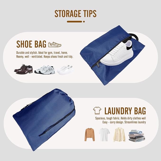 8 Set Compression Packing Cubes for Travel, Expandable Luggage Organizer with Shoe Bag & Laundry Bag - Lightweight Suitcase & Backpack Travel Essentials (Navy Blue)