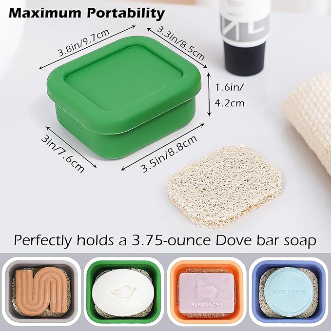 AIDIMMING Small Silicone Travel Soap Case with Drainage Mat - 100% Leakproof Bar Soap Holder for Gym, Camping - Fits Kitsch Shampoo Bars & 3.75oz Dove Soap - Portable, Shatterproof Box (Deep Green)