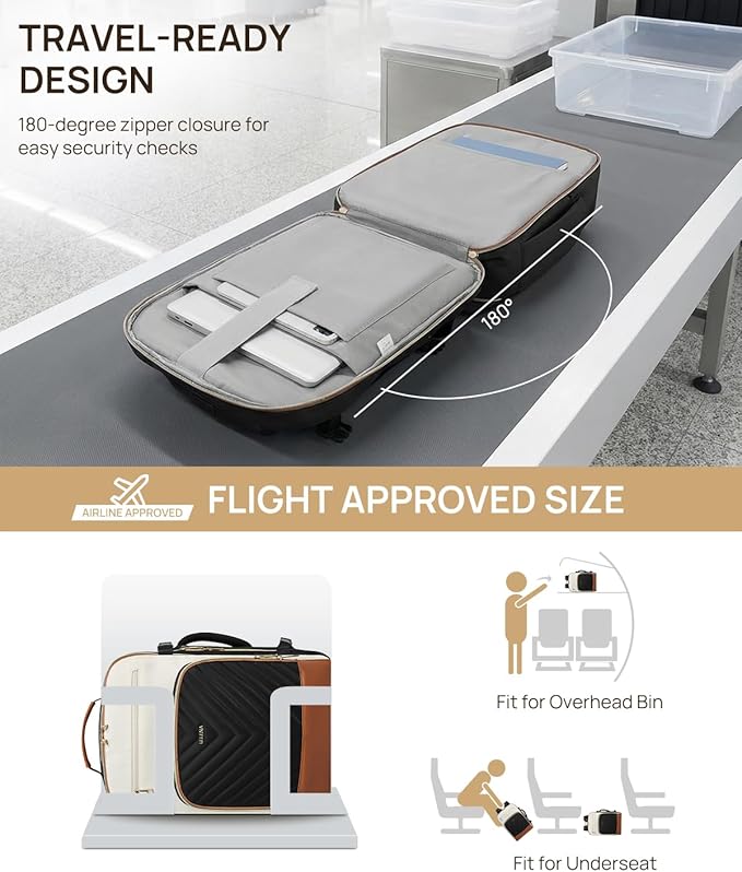 Telena Travel Backpack for Women, 15.6 inch Laptop Backpack TSA Carry on Backpack Personal Item Size Flight Approved Travel Bag Daypack with Multi-Pockets for Work, Travel, Business, Black-Beige-Brown