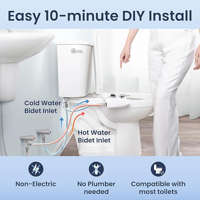 LUXE Bidet NEO 320 Plus - Warm Water, Dual Nozzle, Non-Electric Bidet Attachment for Toilet Seat, Patented Slide-In Install, 360° Self-Clean, EZ-Lift to Clean, Feminine & Rear Wash (Rose Gold)