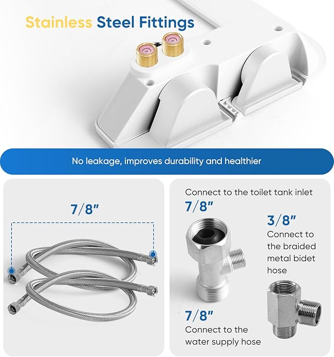 Ultra-Slim 3-in1 Bidet, Warm Water, Self-Cleaning, Posterior&Feminine Wash-(Retractable Dual Nozzles), Non-Electric Bidet Attachment for Toilet Seat, Adjustable Water Pressure, Stainless Steel Inlet