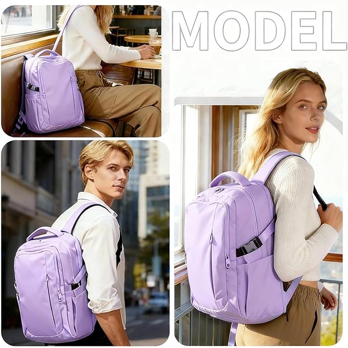 Travel Backpack for Women Men Carry on Backpack, Airline Approved Large Travel Bag Flight Approved Personal item, 15.6 Inch Laptop Backpack Casual Daypack for Weekender Business Hiking-PURPLE