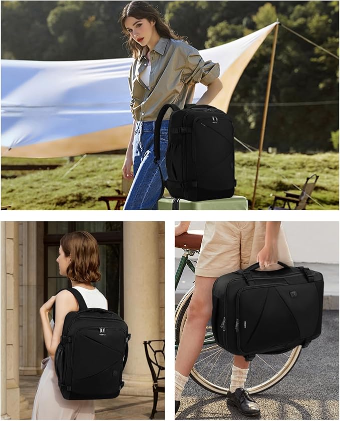 ECOHUB Carry On Travel Backpack, Expandable Airlines Personal Item Bag 18x14x8, Water Resistant 17 inch Laptop Backpack Flight Approved, 12 Pockets 30L Work Backpacks with Wet Pocket & Cable Slot
