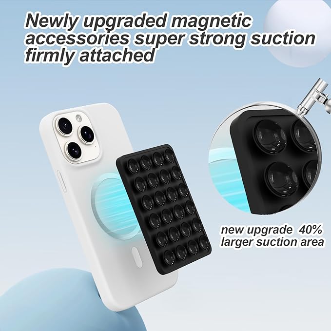 Magnetic Suction Phone Mount for MagSafe Case,Silicone Sticky Phone Grip Holder for iPhone,Removable Hands-Free Selfie/Video for TikTok & Instagram Influencer/Creator (Black)