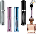 opasyo 4 Pcs Mini Refillable Perfume Portable Atomizer Bottle, 5ml Bottom-Fill Perfume Spray Scent Dispenser, Leak-Proof Travel Pump for Cologne, Aftershave & Purse (Silver/Pink/Blue/Black/)