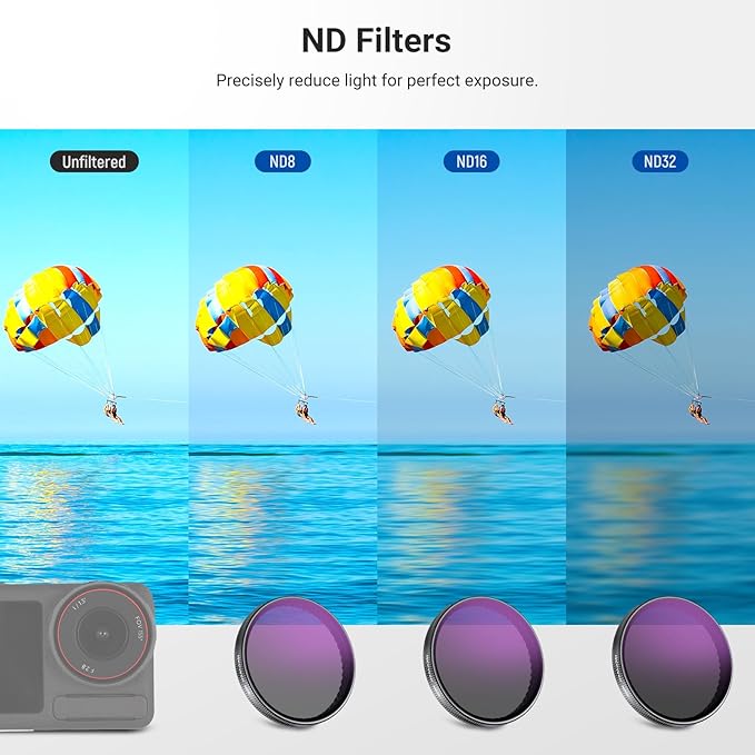 NEEWER ND Filter Set Compatible with DJI Osmo Action 5 Pro/4/3 (4 Pack), ND8/16/32 CPL Circular Polarizing Filter Polarizer Neutral Density Snap On Action Camera Accessories with Lens Cap, FLA01
