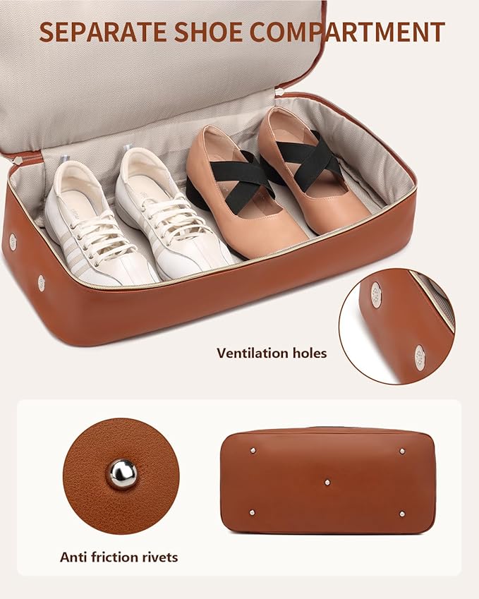 Travel Bag for Women, Weekender Bags Large Carry On Overnight Bag Duffel with Separate Shoes Compartment & Strap, Hospital Bags for Labor and Delivery, Black Brown