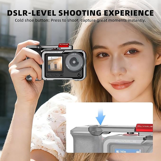 Action 6 Grip Kit (with Metal Cage), Aluminum Alloy Camera Handle Bundle Expansion Mount with Shutter Button, Quick Release, Cold Shoe, 1/4" Threaded Hole for DJI Osmo Action 6 Accessories