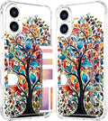 Compatible with iPhone 16 Plus Case Card Holder for Women Cute Design,Wallet Phone Cases Transparent Cool Kawaii Protective (Clear Tree Colorful Leaves)