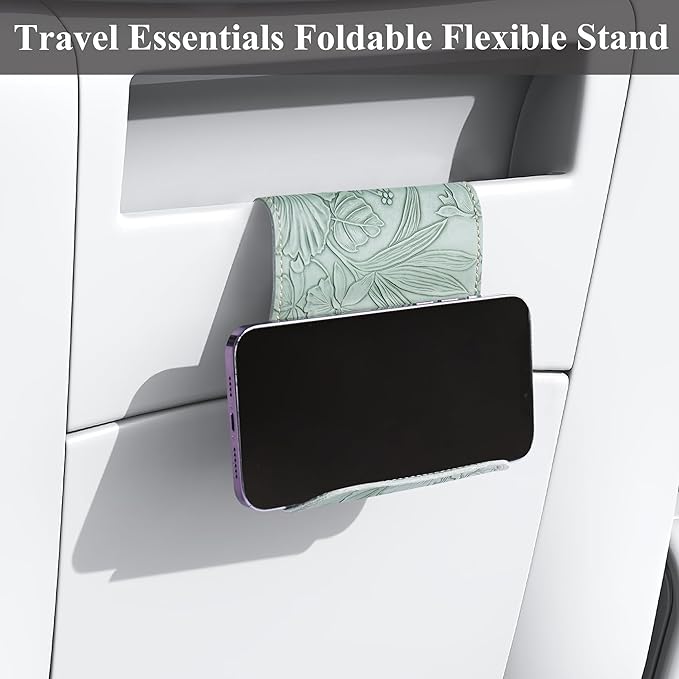 Airplane Travel Essentials for Flying Flex Flap Cell Phone Holder & Flexible Tablet Stand for Desk, Bed, Treadmill, Home & in-Flight Airplane Travel Accessories(1-Carved Green)