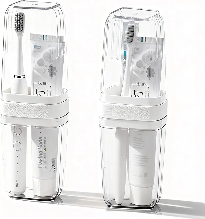 Travel Toothbrush Holders: 2-in-1 Toothbrush and Toothpaste Travel Case with Rinse Cups for Men Women, Compact Dustproof Toothbrush Holder for Traveling, Camping, Trip, School, Bathroom