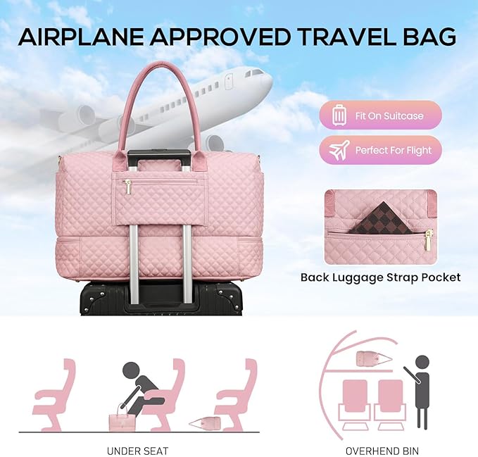 Letter Weekender Bags for Womens- Duffle Bag with Shoe Compartment Personalized Overnight Bag with Toiletry Bag Duffel Bags for Gym Hospital Bags Gift for Women Pink (Letter A)