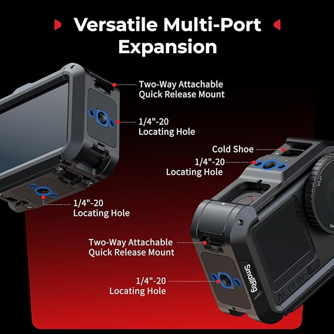 SmallRig Cage for DJI Osmo Action 6 (Advanced Edition), Aluminum Alloy Camera Cage with Cold Shoe, Wrist Strap, Lens Cover, Protective Frame with 1/4"-20 Locating Holes, Action 6 Accessories - 5887
