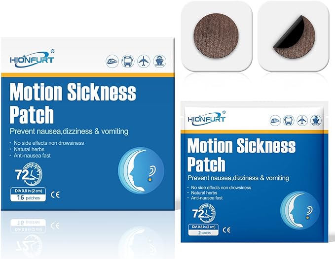 Hionfurt 16ct Motion Sickness Patches – Sea Sickness Patches for Cruise, Car, Airplane, and Other Travel – Non-Drowsy, Effective, Lasts 72 Hours