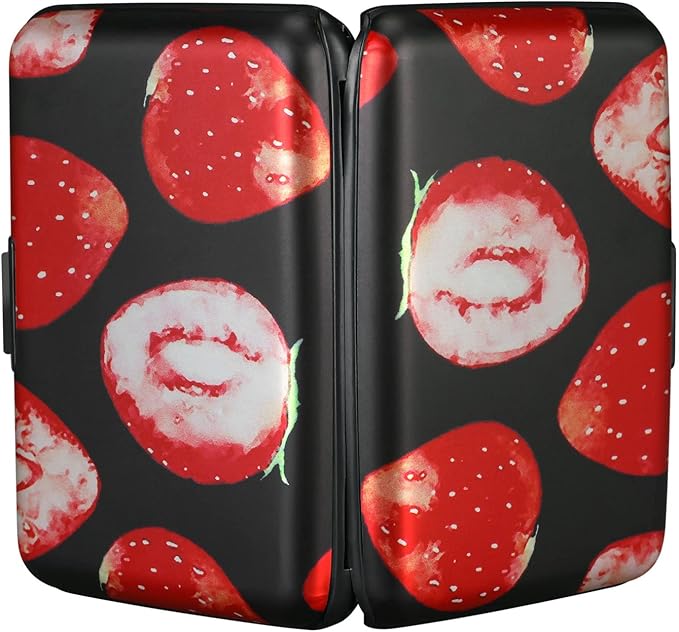 ELFISH Mini RFID Aluminum Wallet Credit Cards Holder Business Card Case Metal ID Case for Men Women（Strawberry